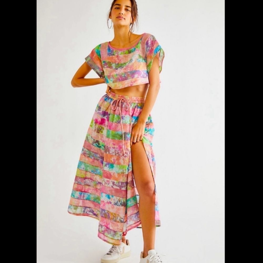 Free People In Bloom Watercolor Maxi Skirt sz L